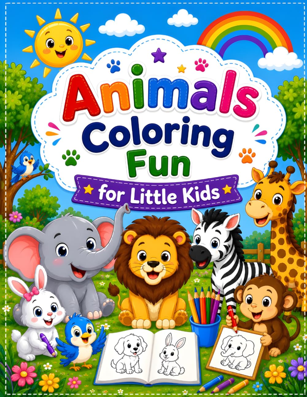 Animals Coloring Fun for Little Kids: Cute and Easy Wild Animal Coloring Pages for Toddlers and Preschool Kids Ages 3–6