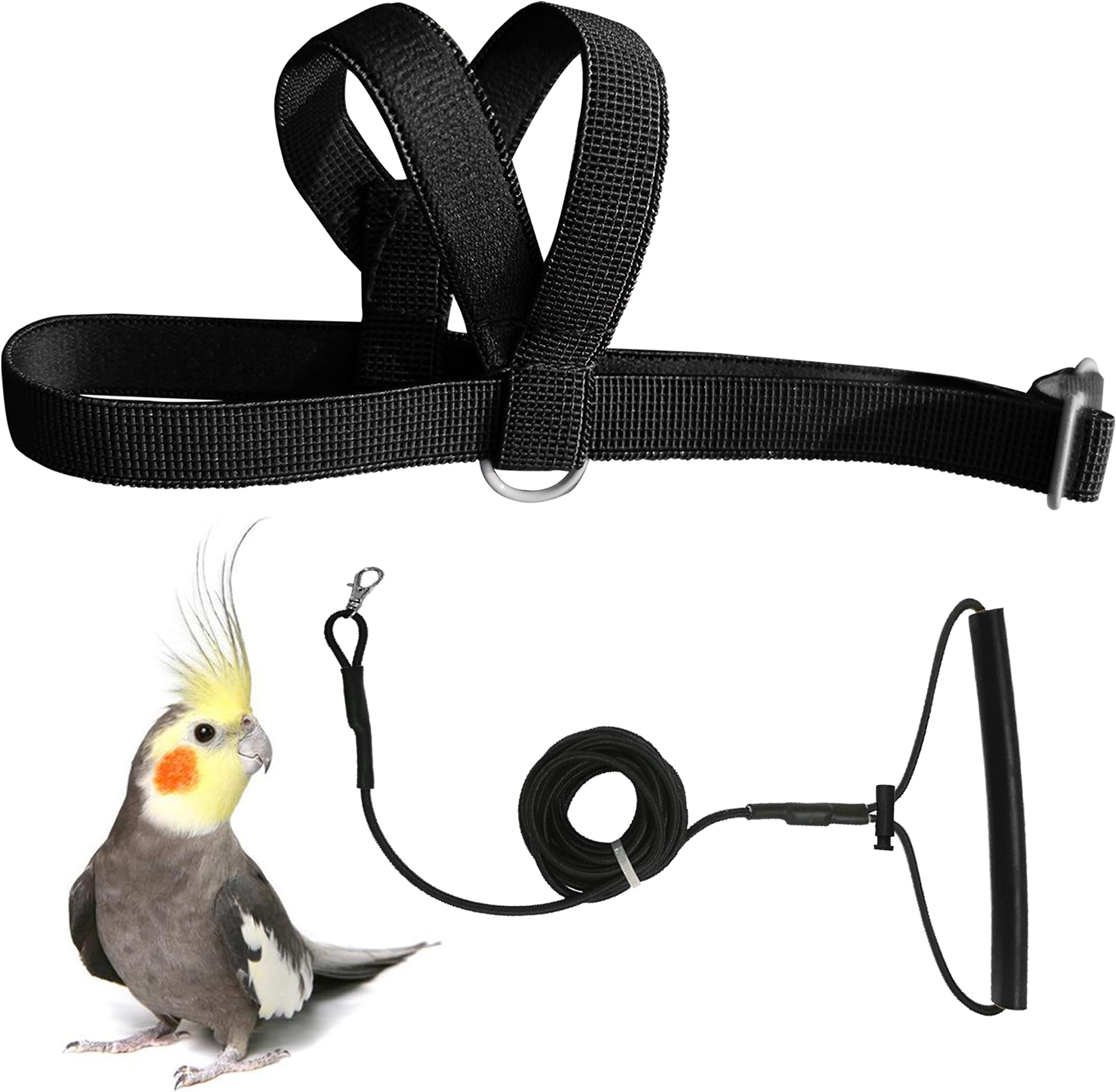 VANFAVORI Adjustable Bird Harness with 80 Inch Leash, Outdoor Flying Kit Training Rope for Bird Parrots Cockatiel S Size Weight 70-120 Grams,Black