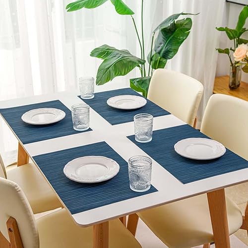 Miniatura 6 de FunWheat Juego de 6 manteles individuales de vinilo lavables para mesa de comedor, manteles tejidos de plástico duradero, 12 x 18 pulgadas, fáciles