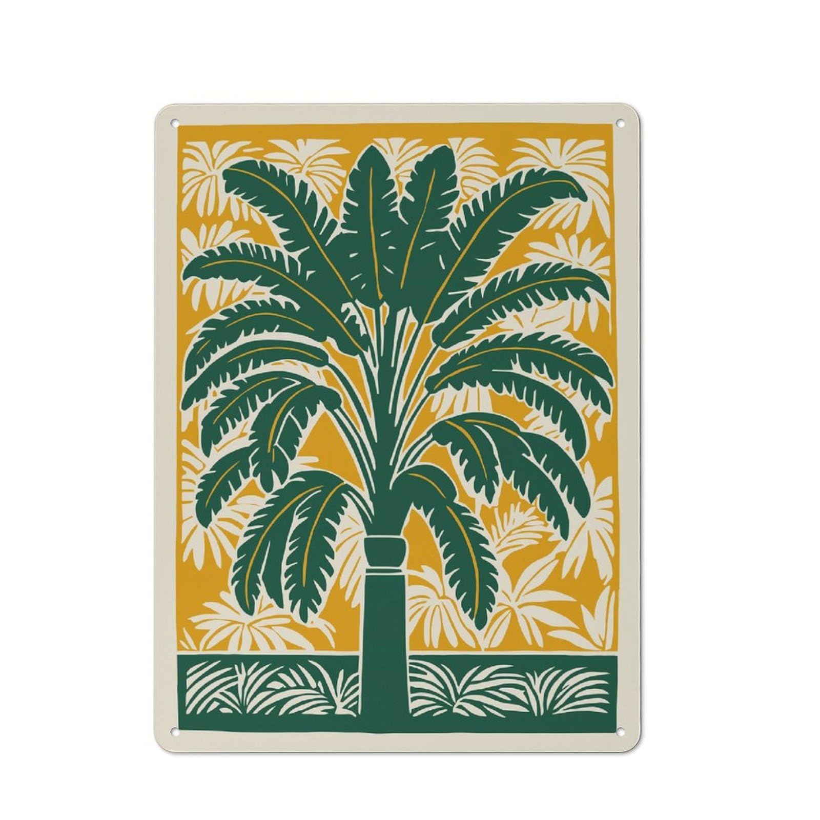 Junmoney Style-12 Tropical Palm Tree Art Print Retro Tin Wall Plaque 40X30cm For Hobby Room Or Studio, For Garage, Workshop And Man Cave Decoration
