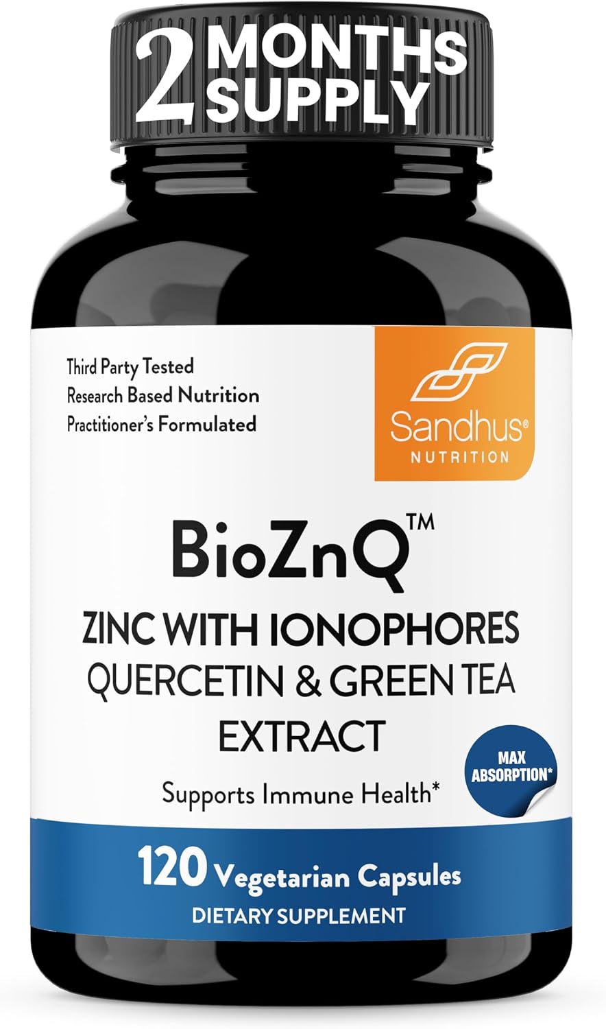 Sandhu's Zinc Supplement with Ionophores| Quercetin & Green Tea Extract for Superior Absorption and High Potency| 800mg Vegetarian Capsules 120 Count (Pack of 1)| Immune Support for Men & Women
