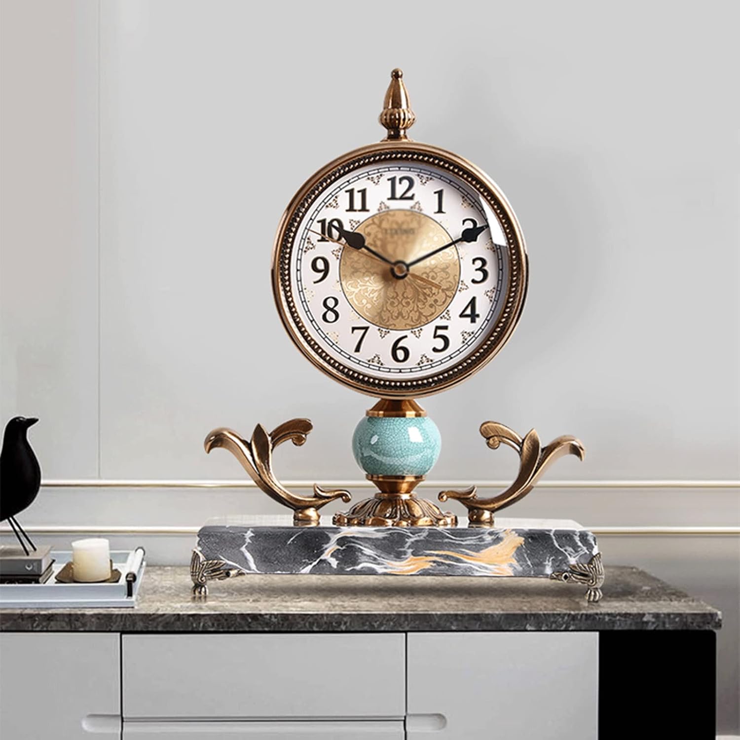 Non-Ticking Battery Operated Decorative Small Mini Analog Modern Shelf Desk Table Mantel Clock for Home Office Living Room Bed Room Table Clock