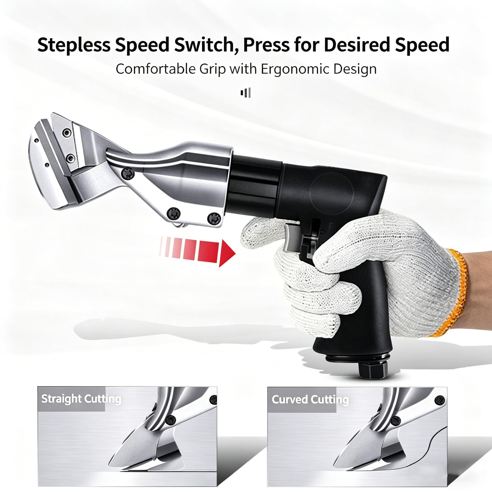 Cortador de chapa neumática, tijeras neumáticas con 2 cuchillas de acero al cromo vanadio, 2600 RPM, para corte de hierro, aluminio y acero inoxidable
