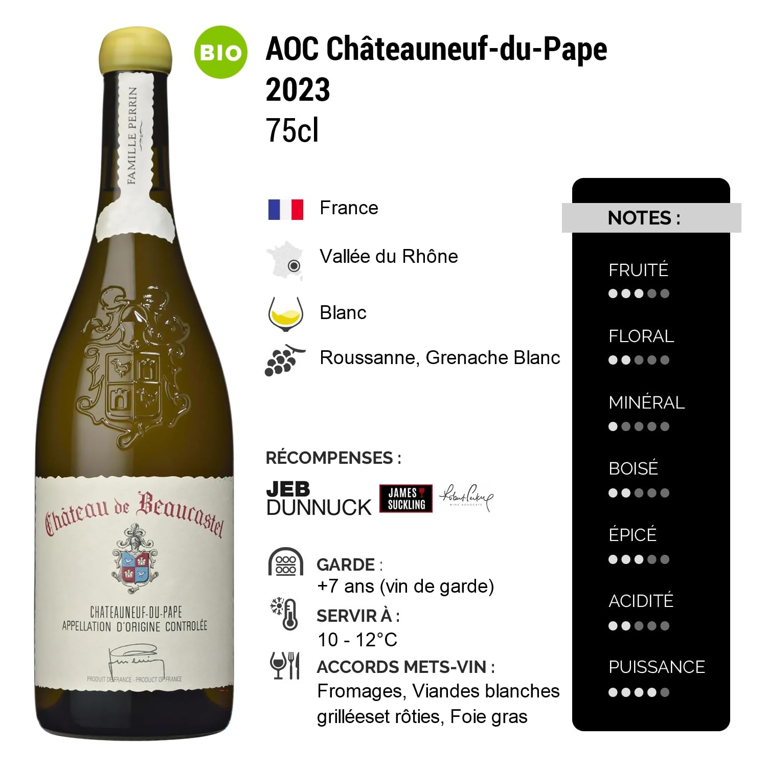 Château de Beaucastel Châteauneuf-du-Pape - Blanc 2023 - Vin Blanc de la Vallée du Rhône (75cl) BIO