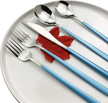304 Stainless Steel Dessert Fork, Cake Salad Forks, 7.2 inch, Set of 8 (Blue Handle Silver)