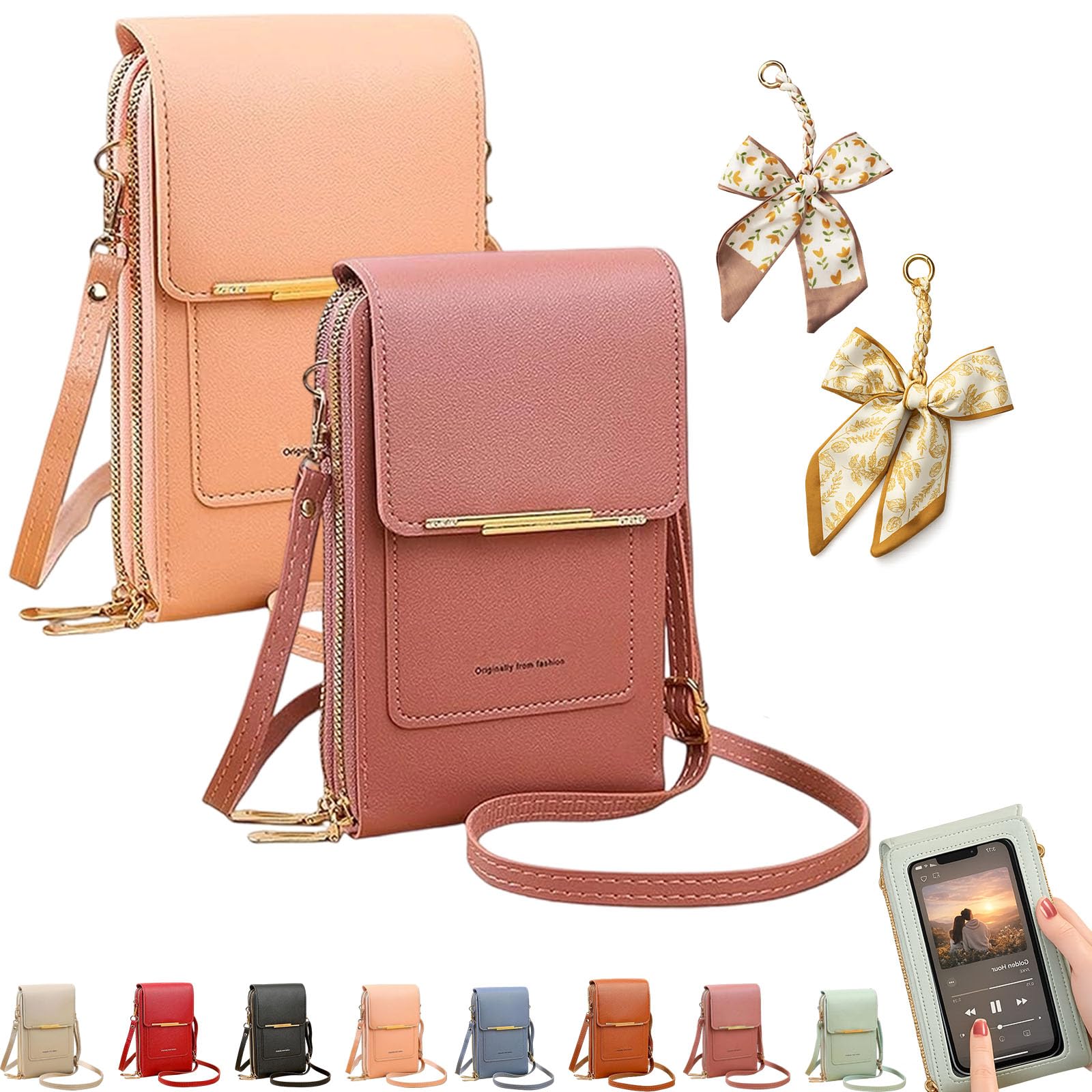 Women's Touch Screen Mobile Phone Messenger Bag, RFID Leather Crossbody Wallet Purse, Anti-Theft Shoulder Strap — view 23