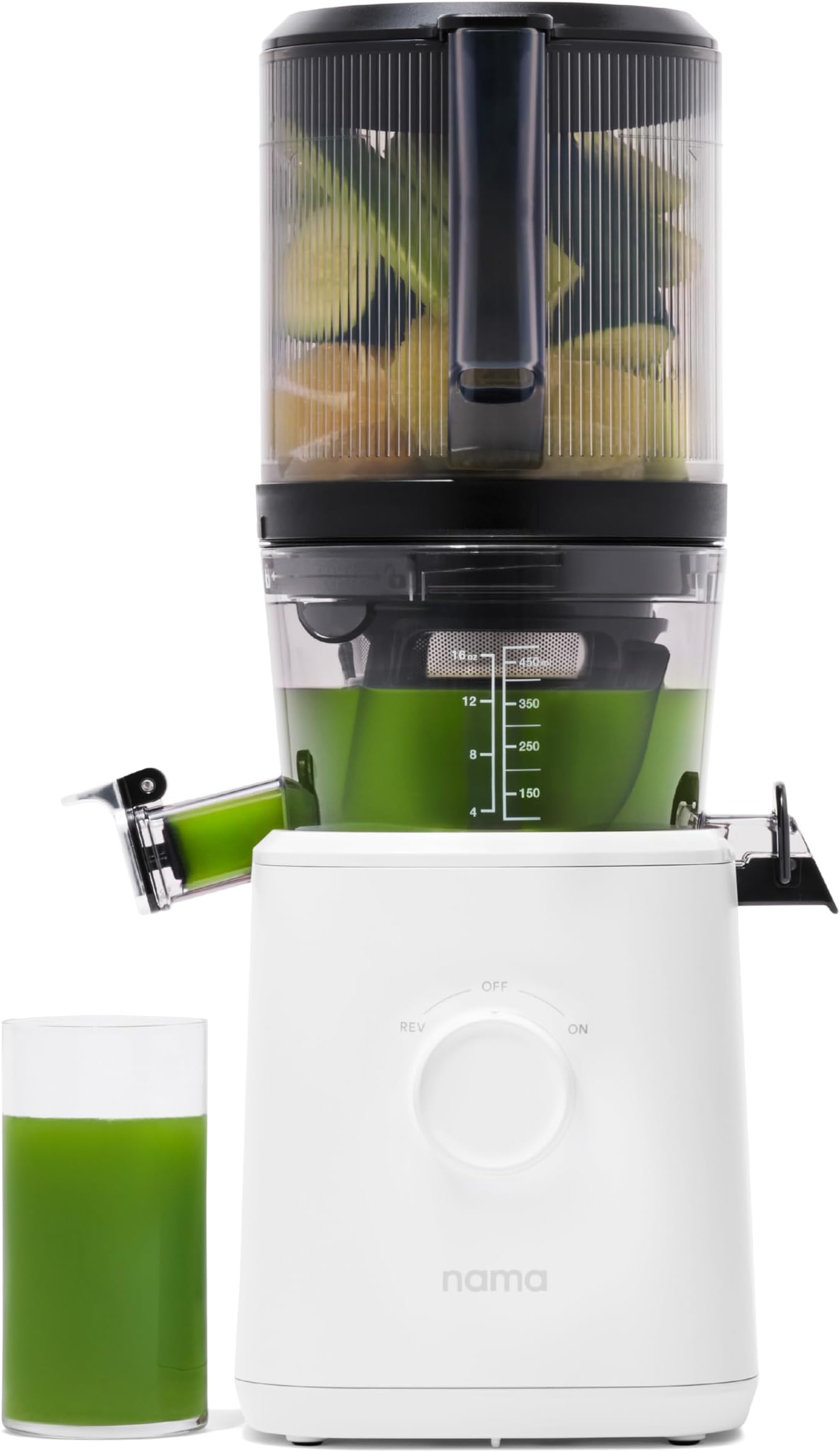 NAMAJ2 Cold Press Juicer, Self Feeding for Hands-Free Operation with Wide Mouth Hopper for Full Recipe Load, No Residue Chew Juicer for More Juice, Less