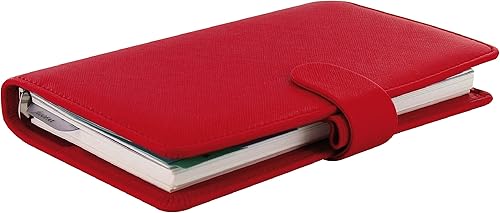 Miniatura 3 de Filofax Saffiano - Organizador personal compacto, amapola, grano cruzado, aspecto de cuero, seis anillos, calendario semanal para ver, multilingüe,