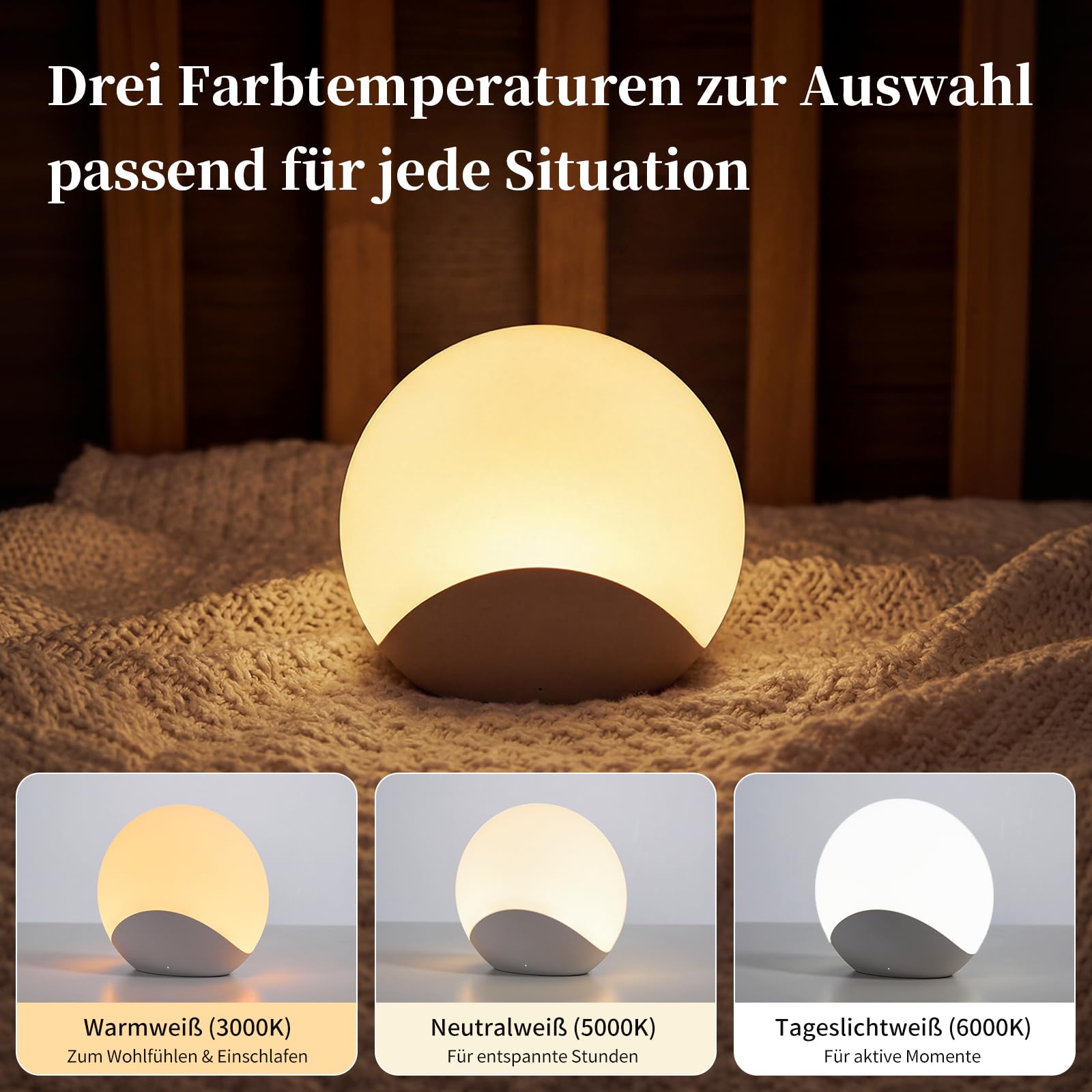 Luce notturna morbida con 8 cambi di colore e timer, intensità regolabile con semplice tocco, lampada da comodino a LED RGB ricaricabile per la cameretta dei bambini, senza BPA e rispettosa