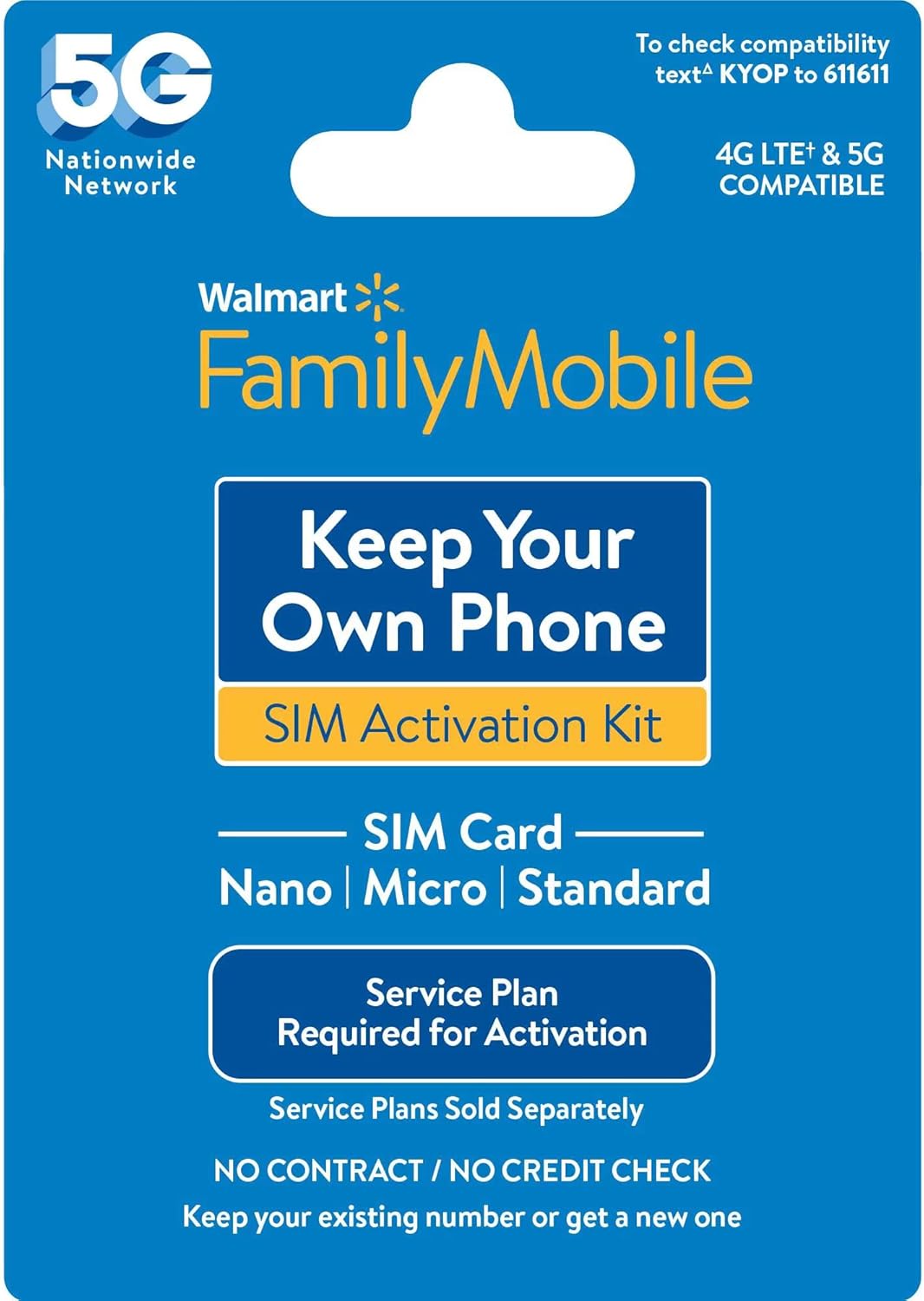 Keep Your Own Phone SIM Card Kit (KYOP) for Walmart Family