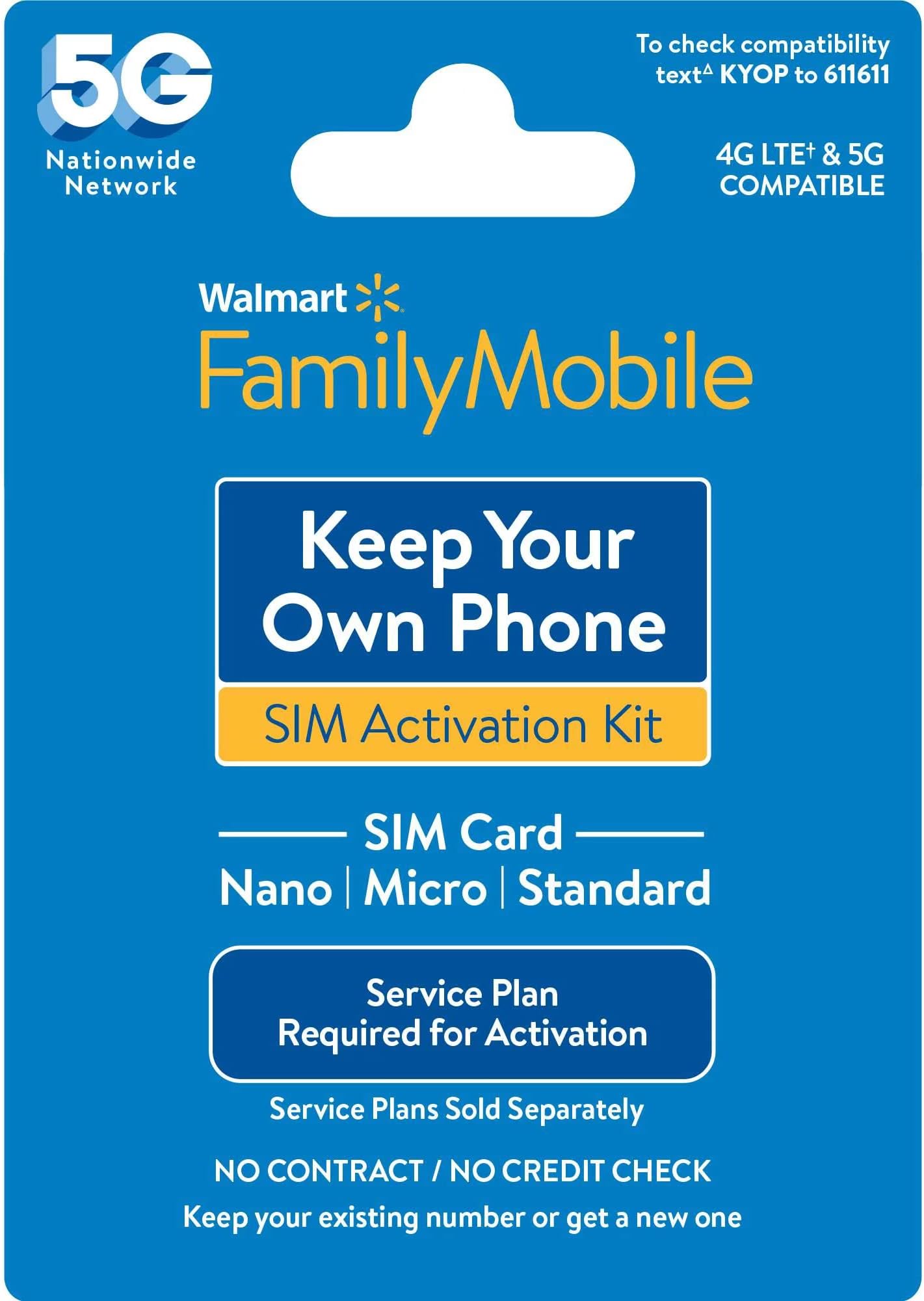 Keep Your Own Phone SIM Card Kit (KYOP) for Walmart Family Mobile (2025 New)