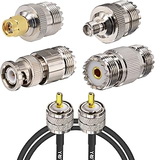 YOTENKO Ham Radio Cable,RG58 Coaxial Cable 1.3ft,UHF PL259 Male to Male Cable + UHF SO239 Female to SMA/UHF/BNC Adapter 4-Pack for CB Radio Antenna,Ham Radio,SWR Meter,HF Radio