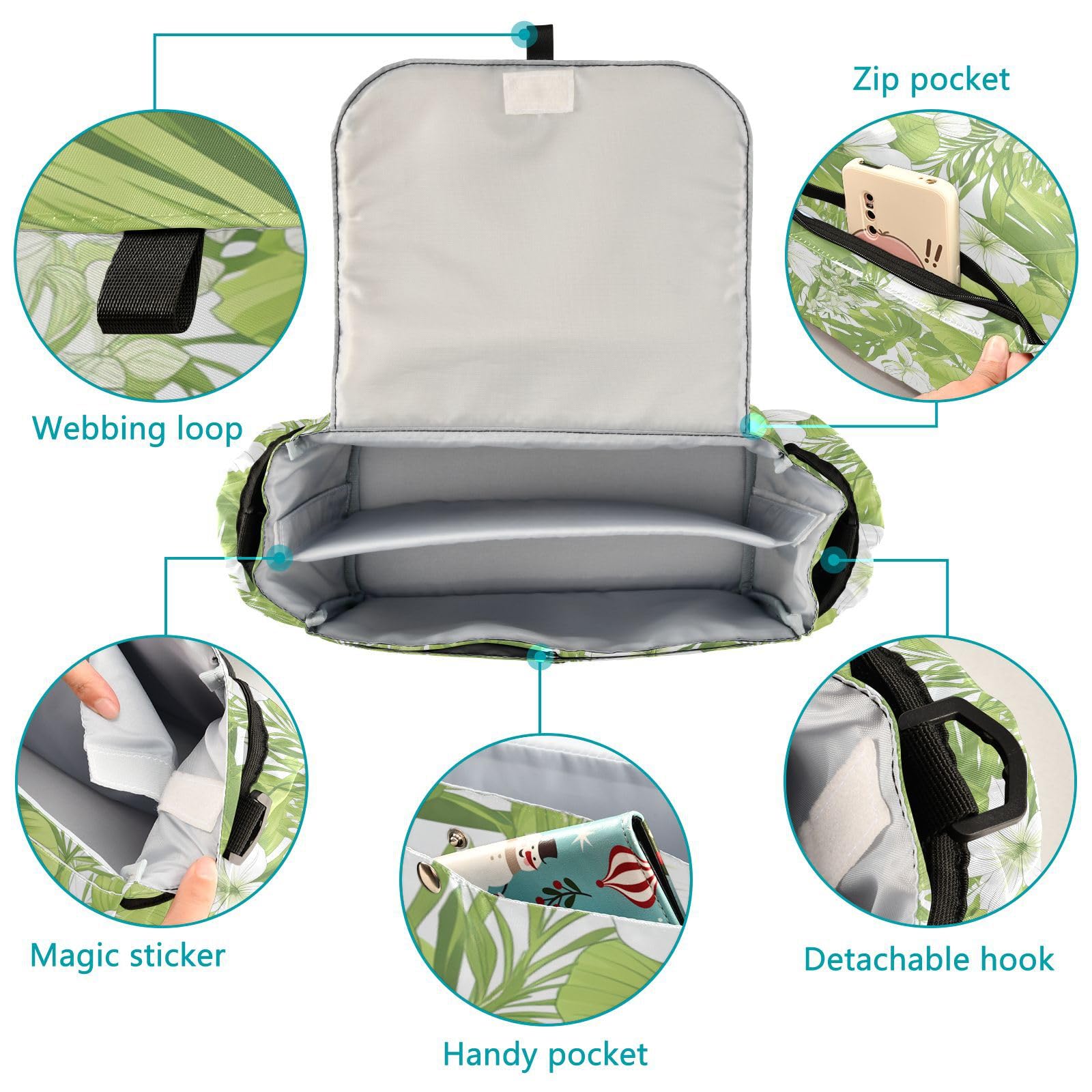 miaozhen Fluorescent Green Floral Leaf stroller organizer cute baby caddy organizer tissue carrito para organizador para carreola