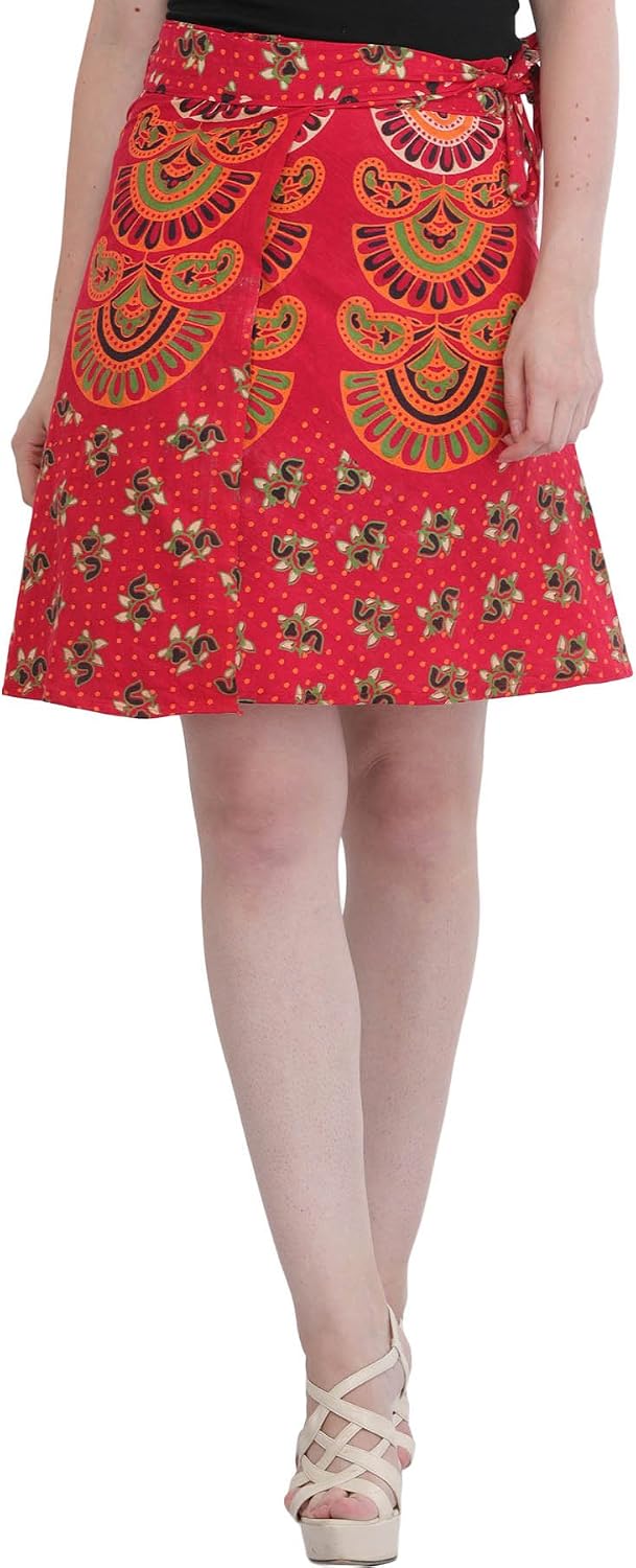 Exotic India Wrap-Around Sanganeri Short-Skirt with Printed Motifs