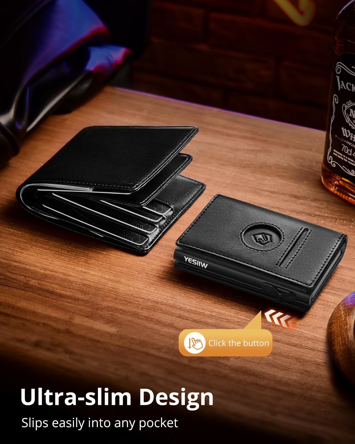 YESIIW Portafoglio Airtag per Apple Air Tag, Portafoglio Uomo con Blocco RFID Pop-up Porta Carte di Credito Uomo per 10 Cartes Portacarte Slim con Portamonete,(Nero)