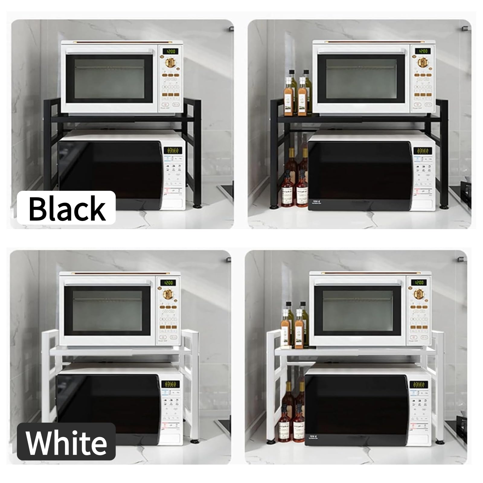 Scaffale espandibile per forno a microonde a 2 ripiani, regolabile in altezza e lunghezza, organizer da cucina, nero (L15. 7-23. 6 x W14. 7 x H 18. 1)