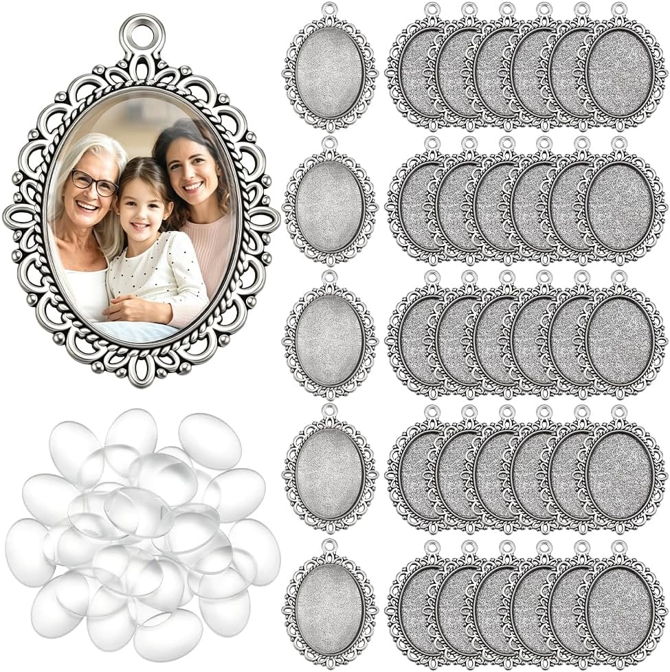 PH PandaHall 30 Set Bezel Pendant Blanks Settings, 30pcs Oval Pendant Trays