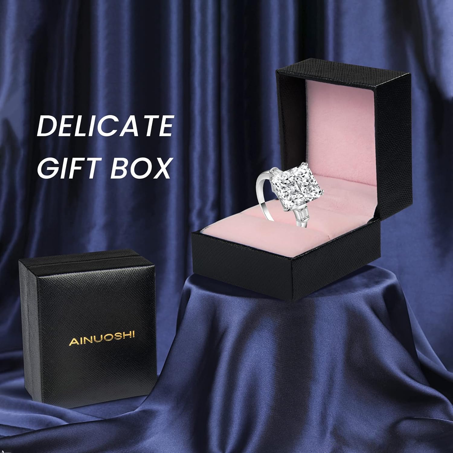 AINUOSHI Engagement Ring, 5.5-6 Carats Cushion/Radiant Cut, 925 Sterling Silver, Imitation Diamond Cubic Zirconia CZ 3-Stone, Anniversary Wedding Ring, Christmas Gift, Jewelry Box Packed
