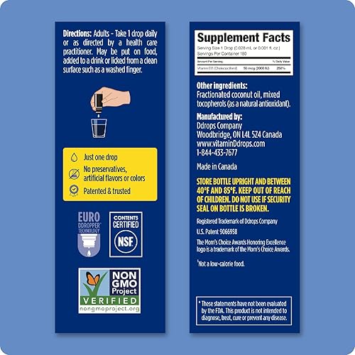 Miniatura 3 de Ddrops Adultos 2000IU 180 gotas - Suplemento líquido de vitamina D3, apoyo a huesos fuertes y sistema inmunológico