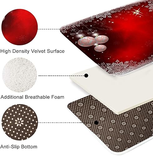 Miniatura 3 de ArtSocket Juego de 3 alfombras y tapetes de baño de Navidad, diseño de copos de nieve de árbol rojo de Navidad, antideslizantes, absorbentes de