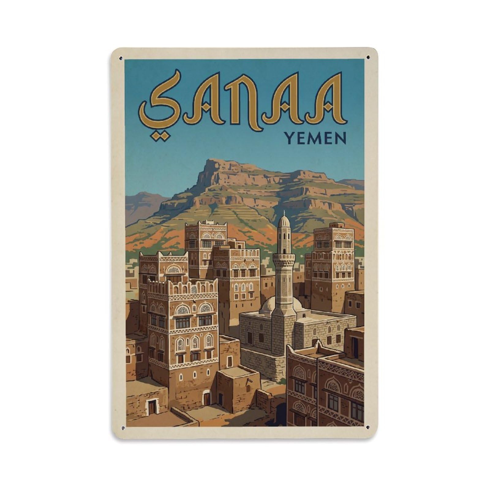 Metal Tin Sign Vintage Travel Yemen Sanaa