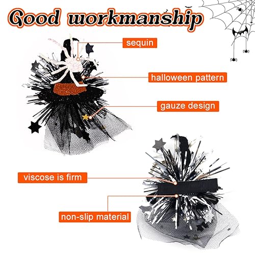 Miniatura 3 de Pinzas para el cabello de Halloween, extraño sombrero de bruja araña, accesorios para el cabello para mujer, diseño de lentejuelas con purpurina y