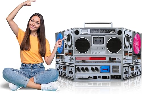 3 pies retro 70s 80s 90s fiesta temática discoteca decoración boom box cartón stand up recorte boom box hip hop tema stand up foto prop fiesta