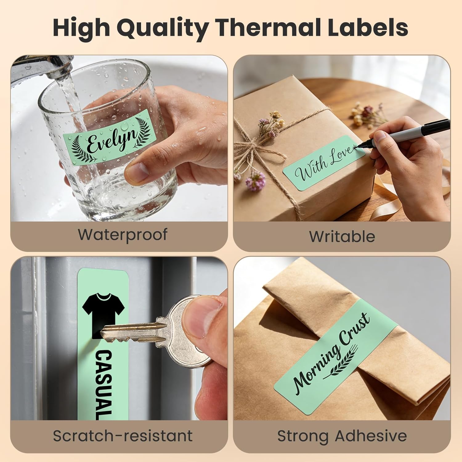 Green Thermal Labels 1 × 3 Inch Vinyl Rectangular Waterproof Direct Printer Sticker Self-Adhesive Perforated Postage Tag for Logo DIY Barcodes UPC Office Address 500 PCS - Image 5