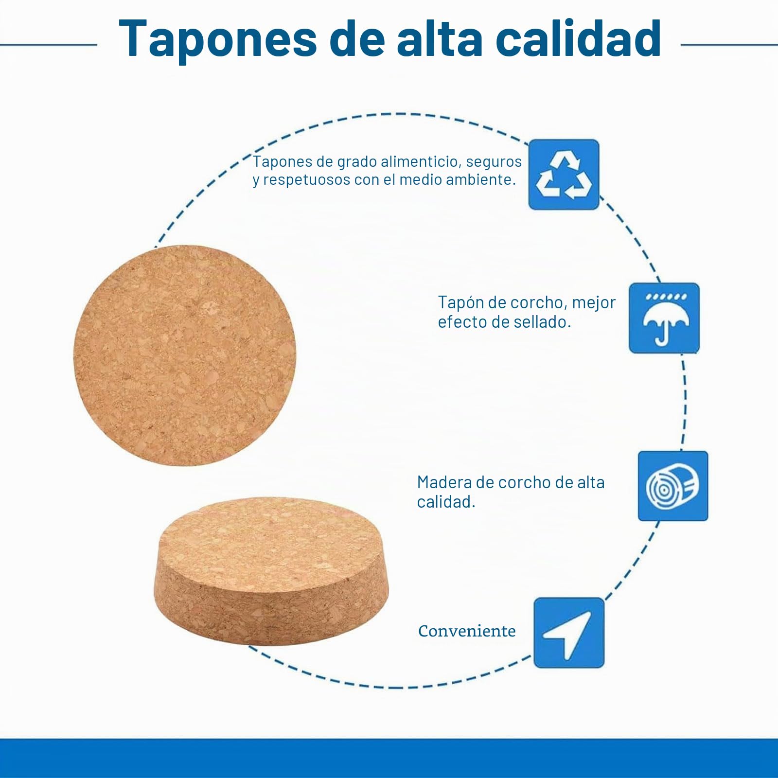 INCREWAY 2 piezas de tapones de corcho cónicos Tapones de corcho de repuesto para botellas de vino, botellas de vidrio, tarros, 91 * 77 * 25 mm