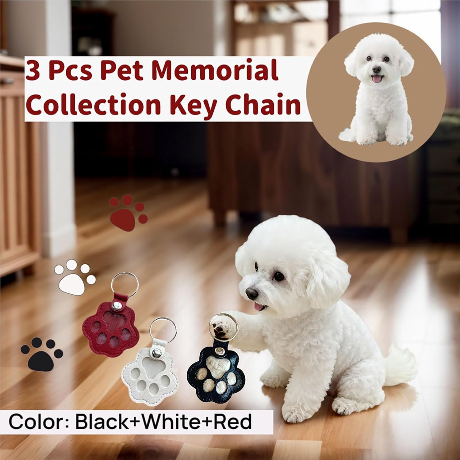 3 Pcs Paw Print Pet Hair & Keepsake Memorial Keychain, Store Pet Fur Gift for Pet Lover