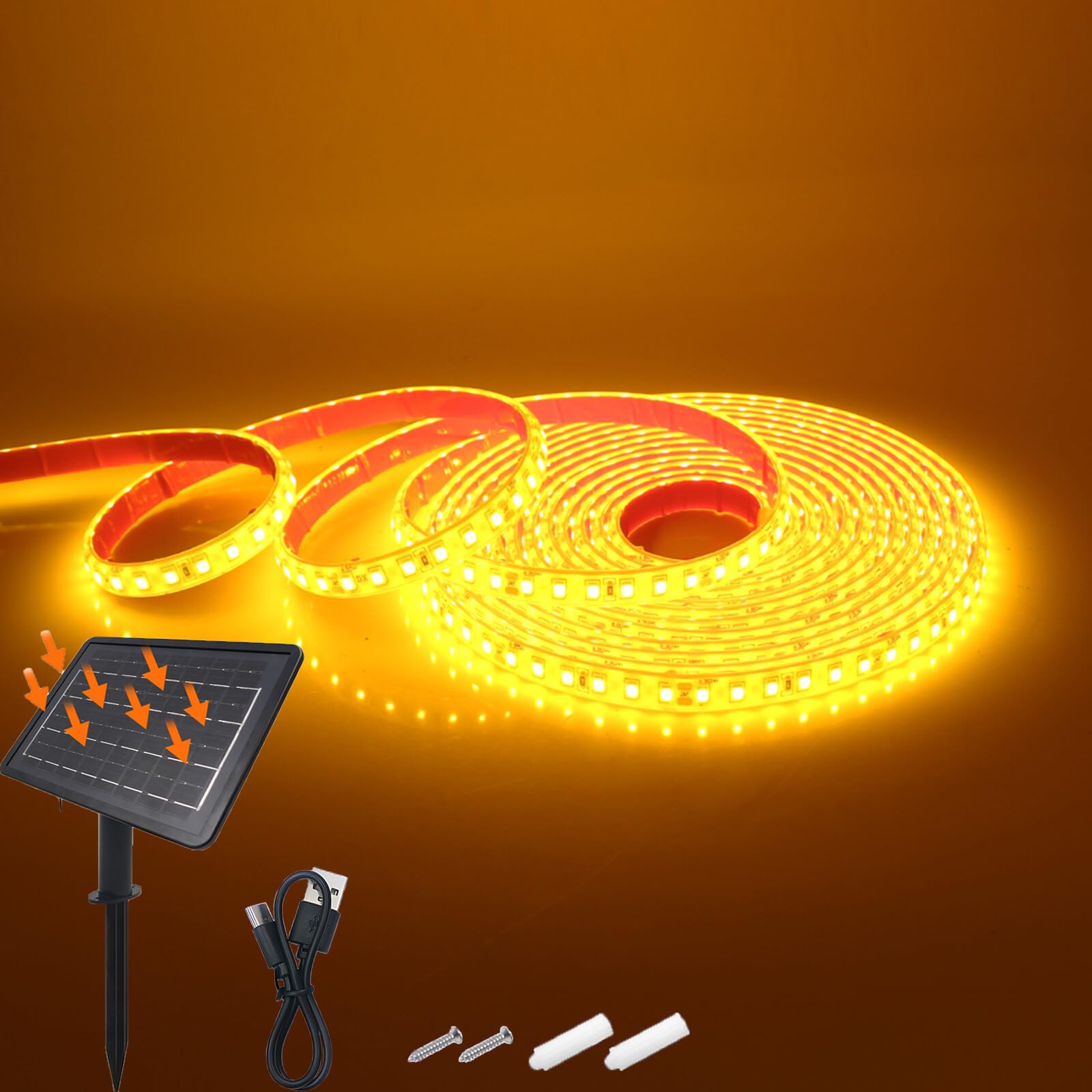 KAFULA 24V 8 Mode Solar Strip Light [7m,Yellow],IP68 Waterproof,7200MAH Solar Powered Flexible LED Rope Light CRI85+,Bedroom Garden Balcony Decorative Lighting