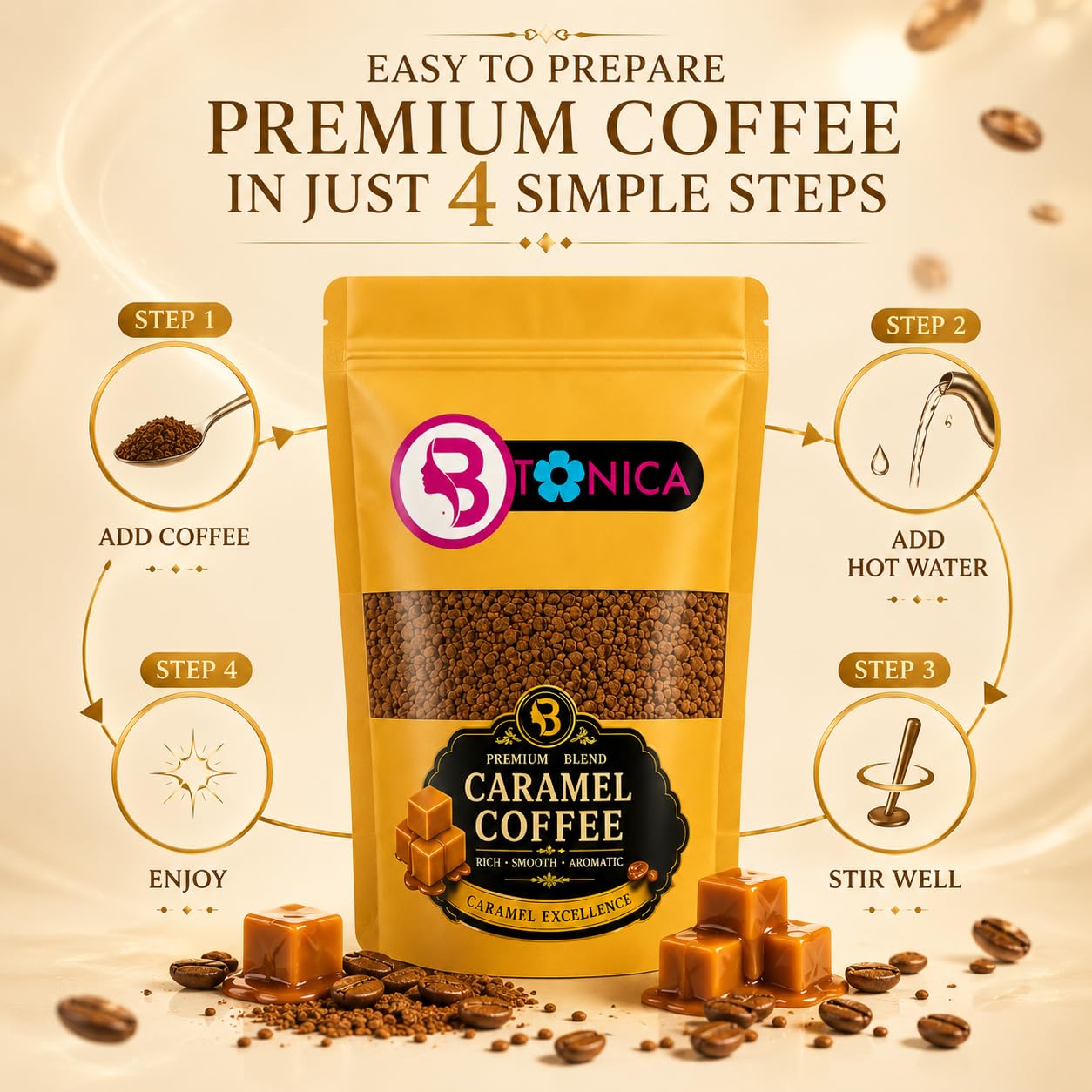 BTONICA Caramel Coffee | Premium Caramel Flavoured Instant Coffee