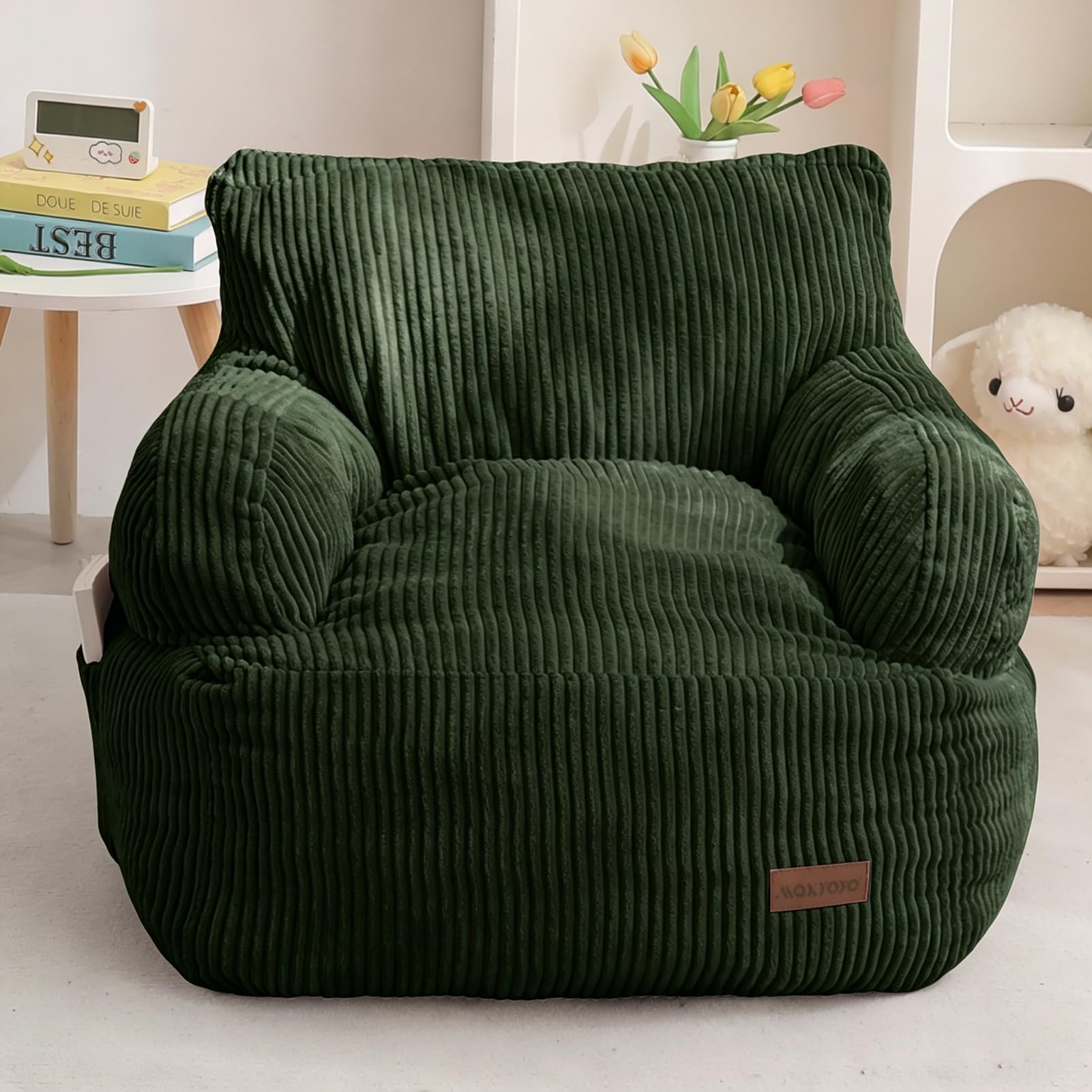 MAXYOYO Kids Bean Bag Chair, Stuffed Bean Bag Sofa, Dark Green, Standard