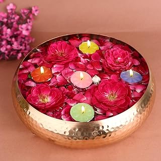 SATVIK Decorative 9.5 Inch Hammered Pattern Copper Urli For Floating Candles Tea Lights Flowers Handcrafted Bowl Indian Festive for Home Office Mandir Living Room Table Top Diwali Décor Gifts Items
