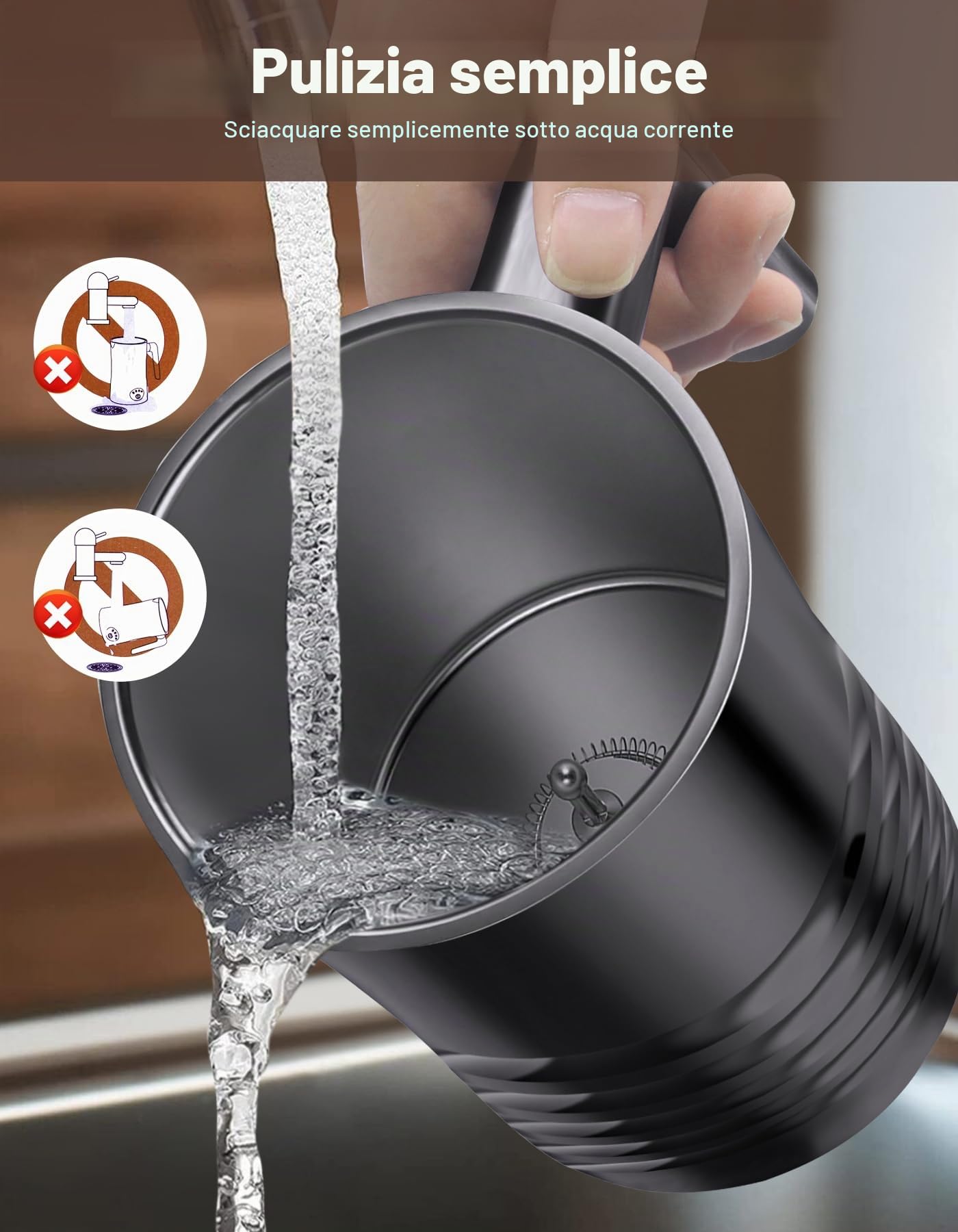 YESLUSY 4 in 1 montalatte elettrico, 580 ml, in acciaio inox, schiuma di latte caldo e freddo, scaldalatte per cioccolata calda, cappuccino, facile da pulire (nero)