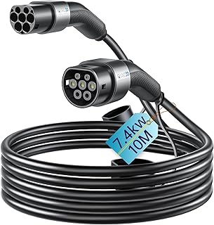 QIAO EV Charging Cable Type 2 7.4KW 10M 32A Single Phase Electric Vehicle Type 2 to Type 2 IEC 62196 EV Charging Cable, EV/Plug-in Hybrid Fast Charging Cable with Carry Bag