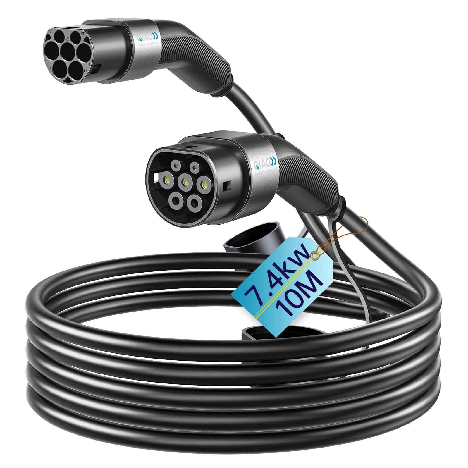 QIAO)) Type 2 EV Charging Cable, 7.4kW 5M 32A Single Phase, Electric Vehicle Type 2 to Type 2 IEC 62196 EV Charger Cable, EVs/Plug-in Hybrid Fast Car Charging Cable with Carry Bag — view 10