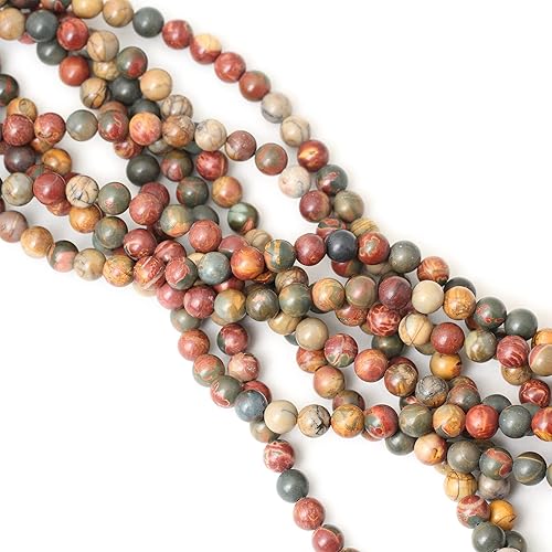 Miniatura 4 de 45 cuentas redondas sueltas de jaspe Picasso natural de 0.315 pulgadas (0.315 in) para diseño de joyas, 1 cuerda de 15 pulgadas
