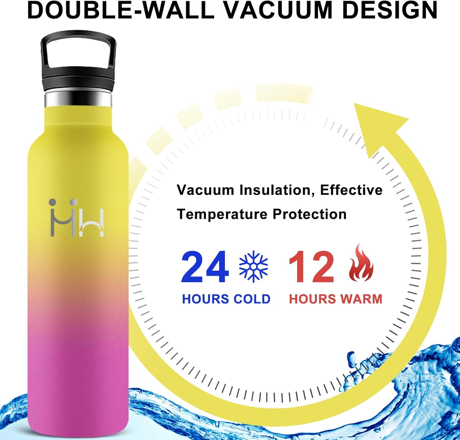 Drinking Bottle, 750 ml Stainless Steel Drinking Bottle, BPA-Free, Sports Water Bottle, Thermos Bottle with Straw, 24 Hours Cold & 12 Hours Warm, Suitable for Carbonated Drinks, for Hiking, Camping