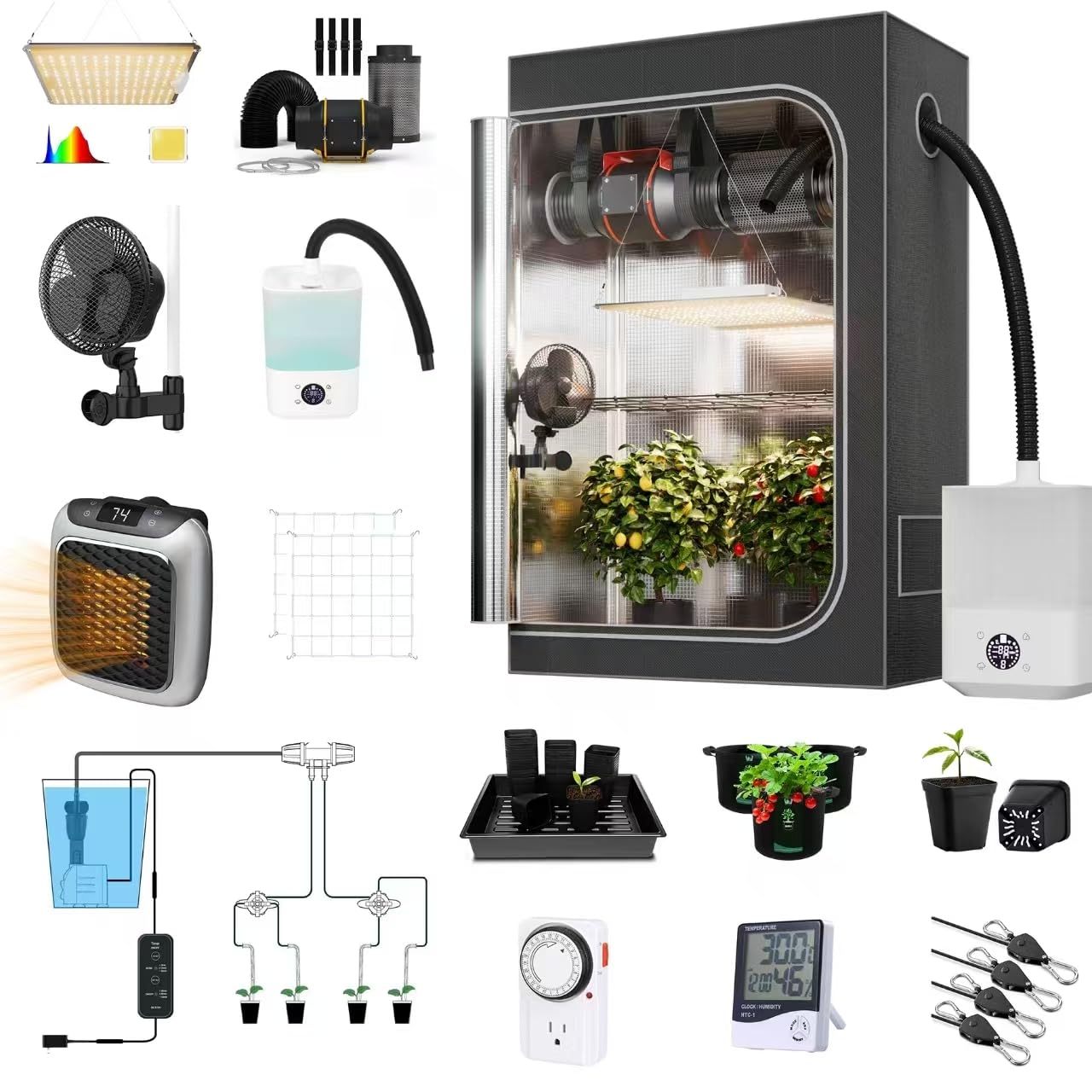 Grow Tent Kit Complete 4X2X6 FT Heigth Increase S100 LED Grow Light GrowTent Complete System with Clip Fan