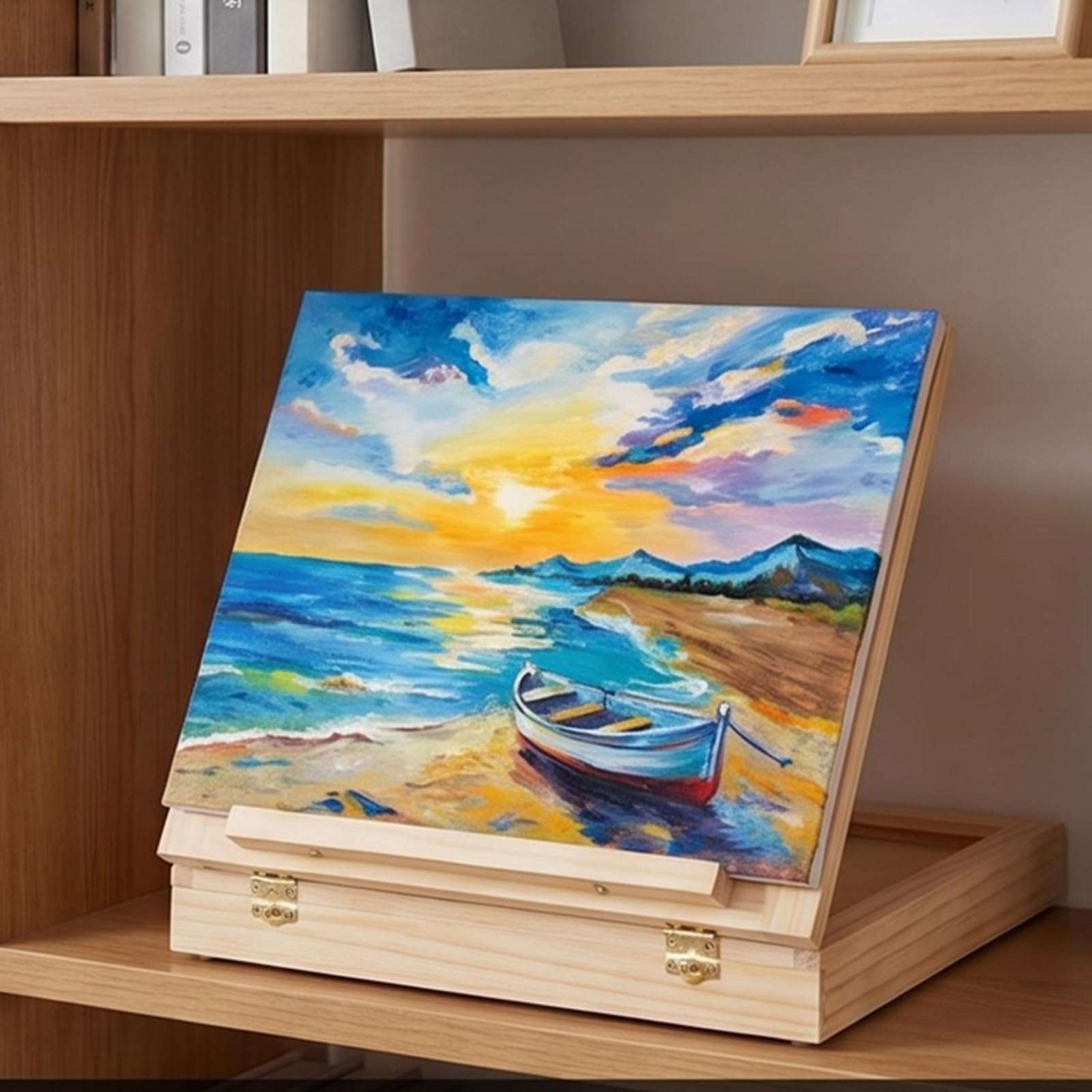 Cavalletto compatto pieghevole per artisti, pennelli e materiali artistici, altezza regolabile, per pittura in legno, altezza regolabile