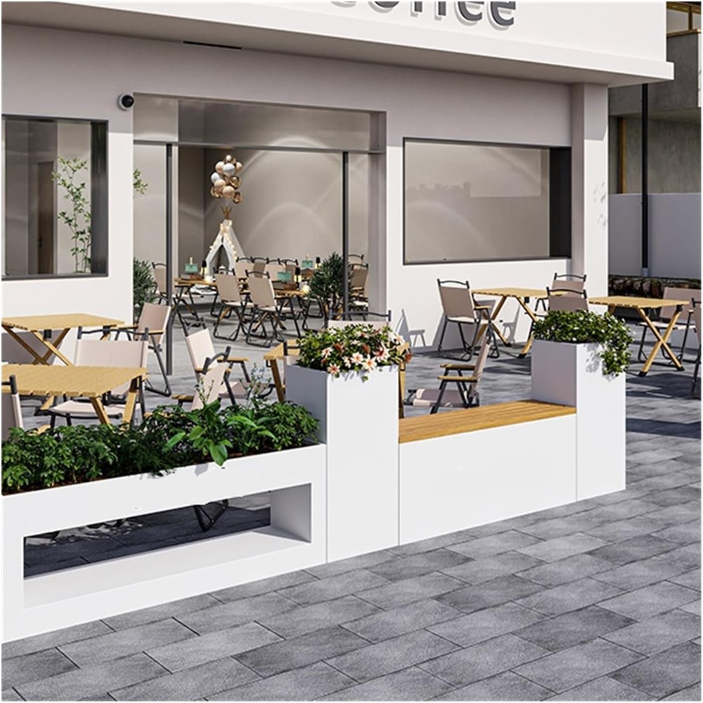 Bench with Planter, Patio Bench and Raised Planter Set Includes: 1 x Long Planting Box, 1 x Bench, 2 x Tall Square Planting Boxes, Ideal for Outdoors and Indoors, Finished from a