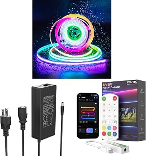 PAUTIX IP65 Waterproof RGB Smart IC COB LED Strip Light Addressable 32.8ft,24V DC Power Supply Adapter 24Volt 5A 120W,Bluetooth Music Pixel Smart LED Controller SP668E