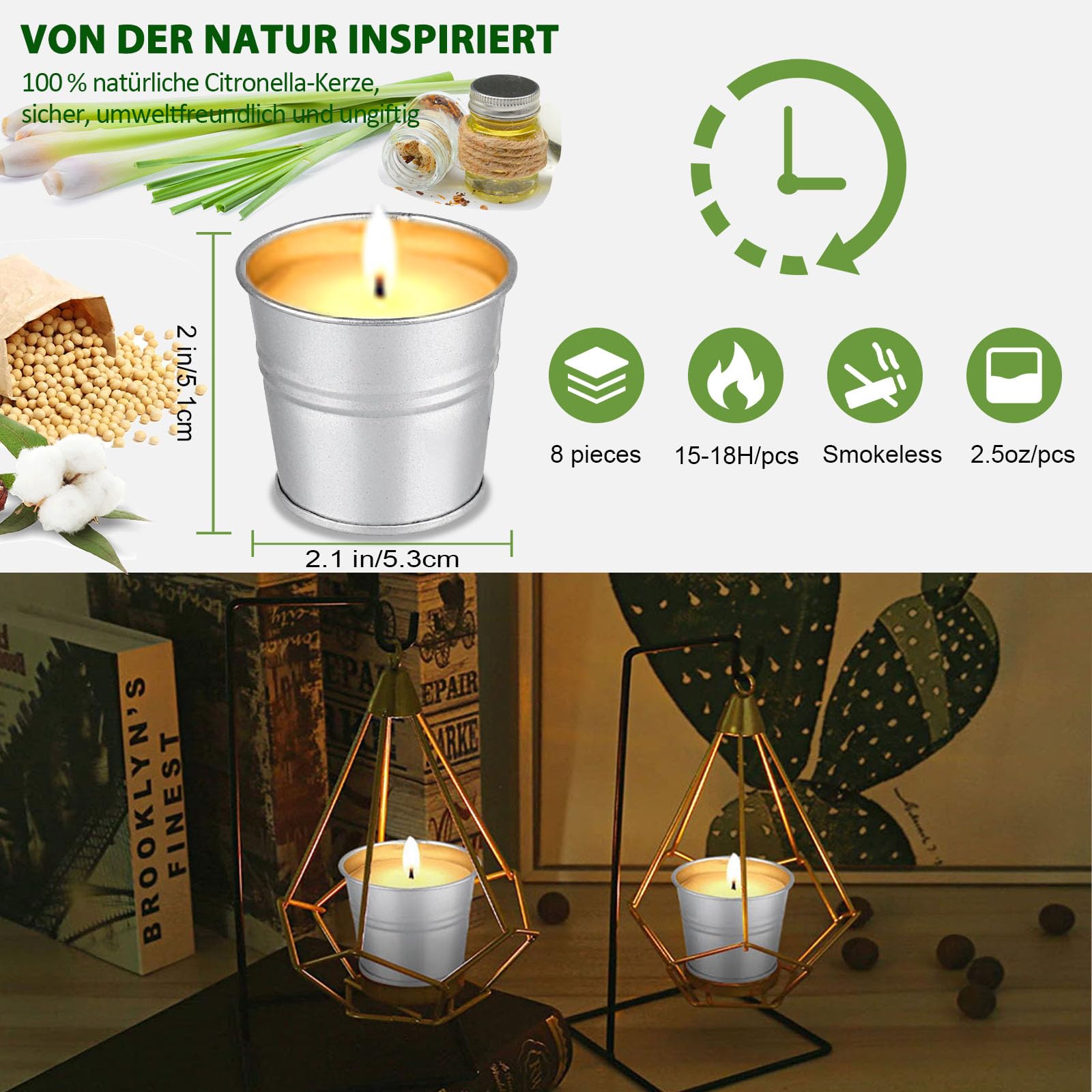 Candela alla citronella per esterni 140 ore 8 pezzi campeggio picnic terrazza giardino