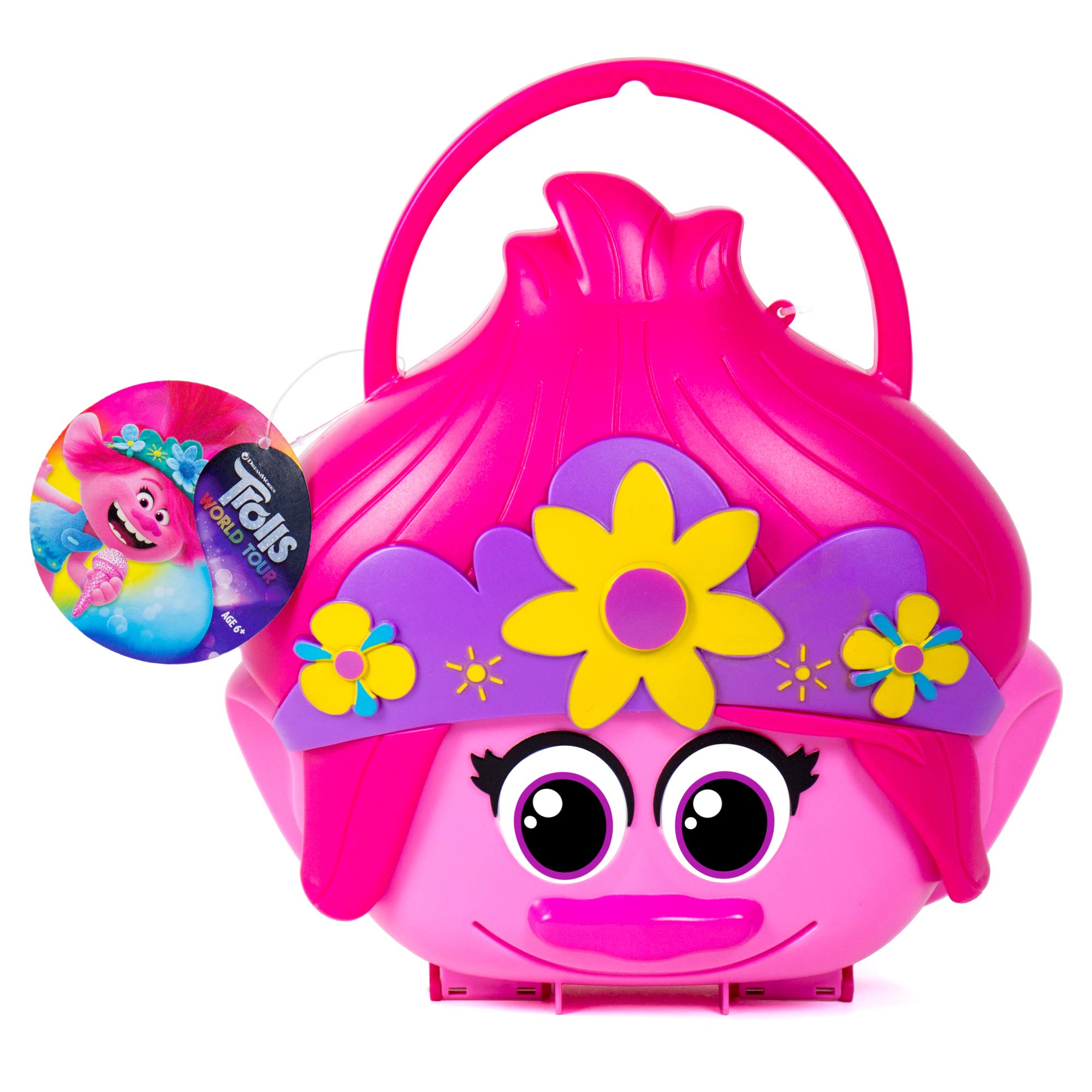 Trolls World Tour All-In-One Activity Case By Horizon Group USa. Fun Activities Include Mini Sketchbook, 3 Dress-Up Dolls, Repositionable Stickers, Stamps, Glitter Glue & More