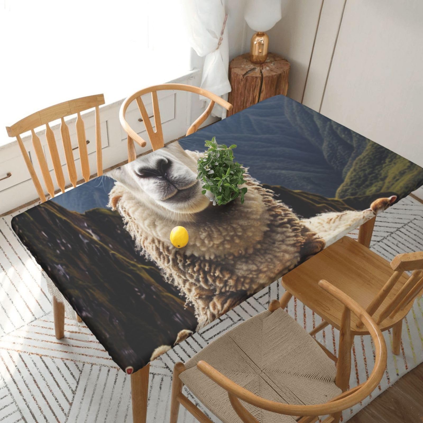 WPKJU Sheep Printed Tablecloths 5ft Rectangular Table Covers Washable Polyester Decorative Table Cloth for Dining Table Picnic Wedding