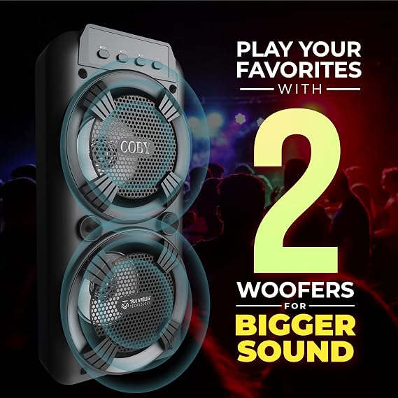 Portable Bluetooth Speaker with Mic, FM Radio, RGB LED Lights, 12-HR Backup