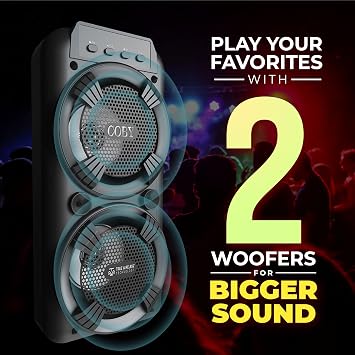Portable Bluetooth Speaker with Mic, FM Radio, RGB LED Lights, 12-HR Backup