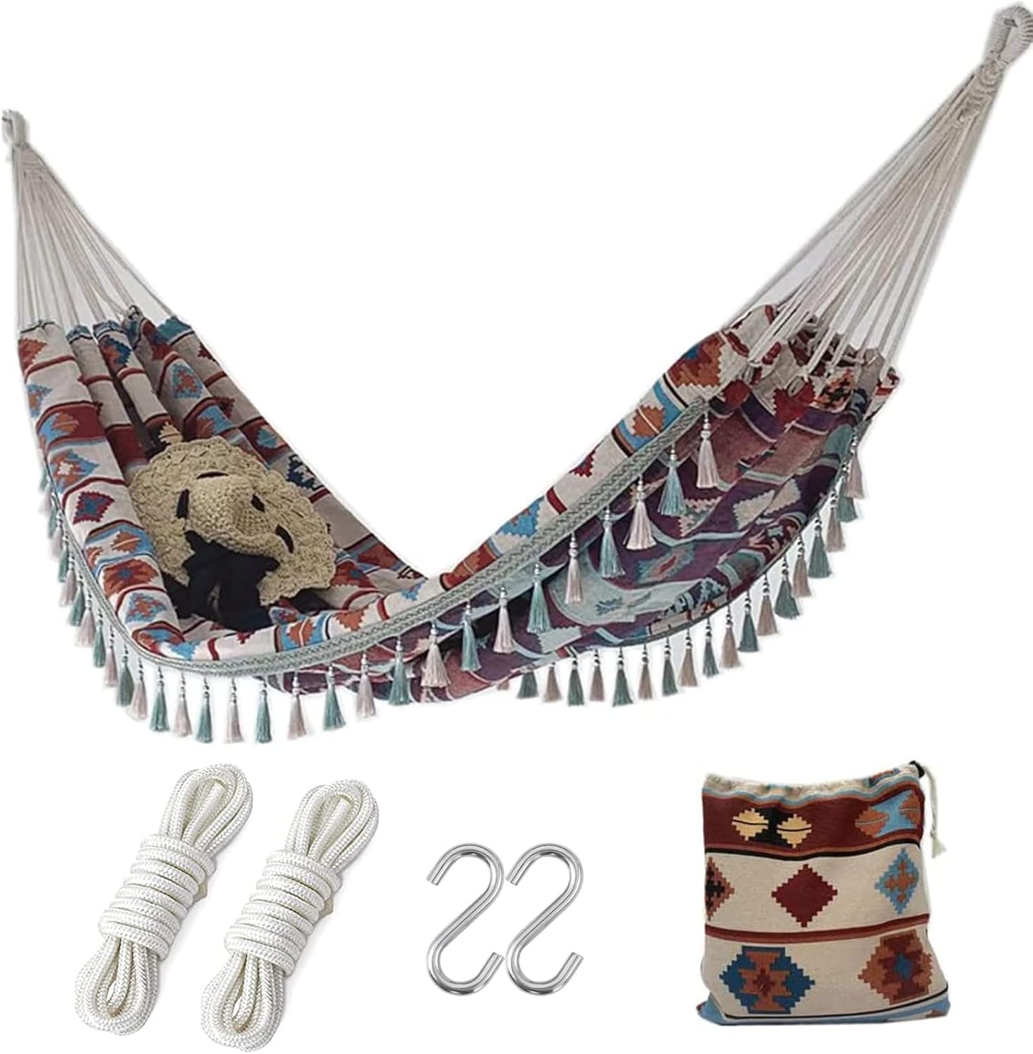 Choies Boho Macrame Hammock with Tassel,485 lb 2 Persons Hammock