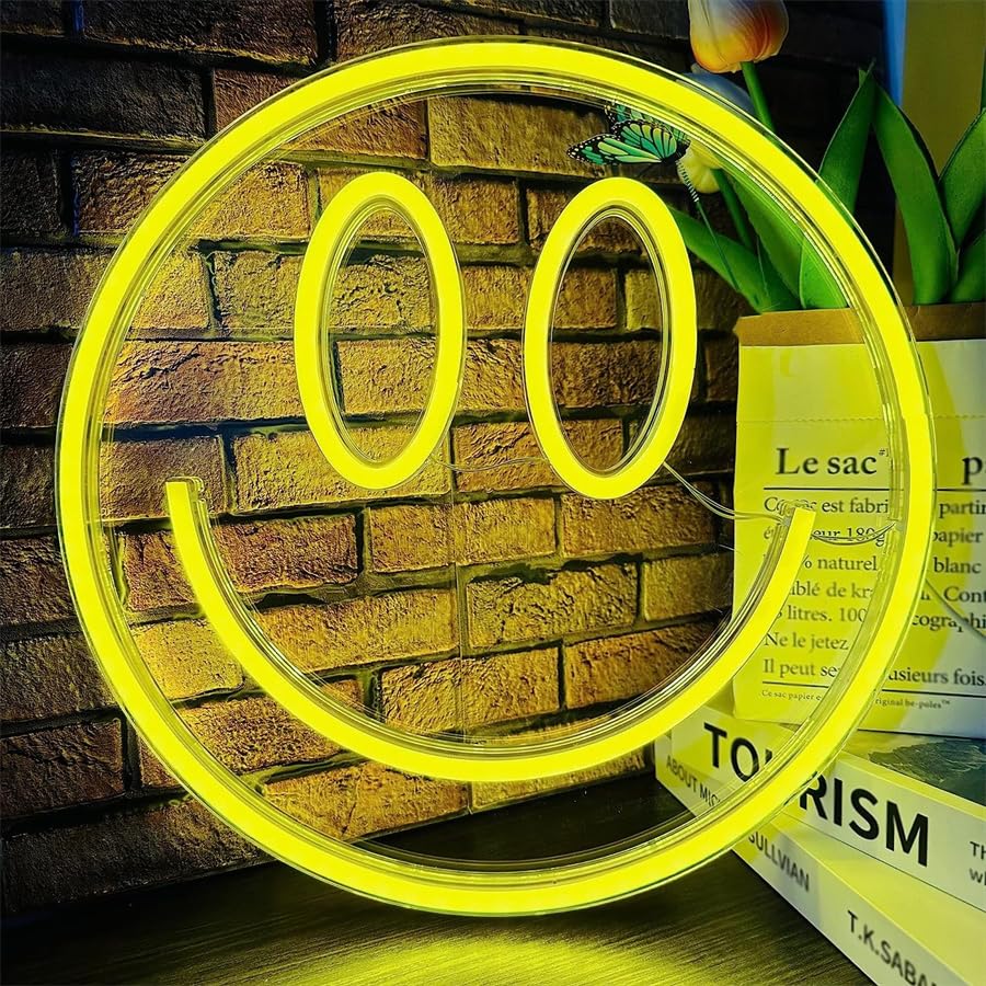 Image of Smile Face LED Neon Sign - 5V Low Voltage USB Plug-in with Switch Control, Transparent Acrylic Backlit Wall Light for Bedroom, Bar, Party Decor Safe & Stylish Neon Art for Teens, Shop Owners
